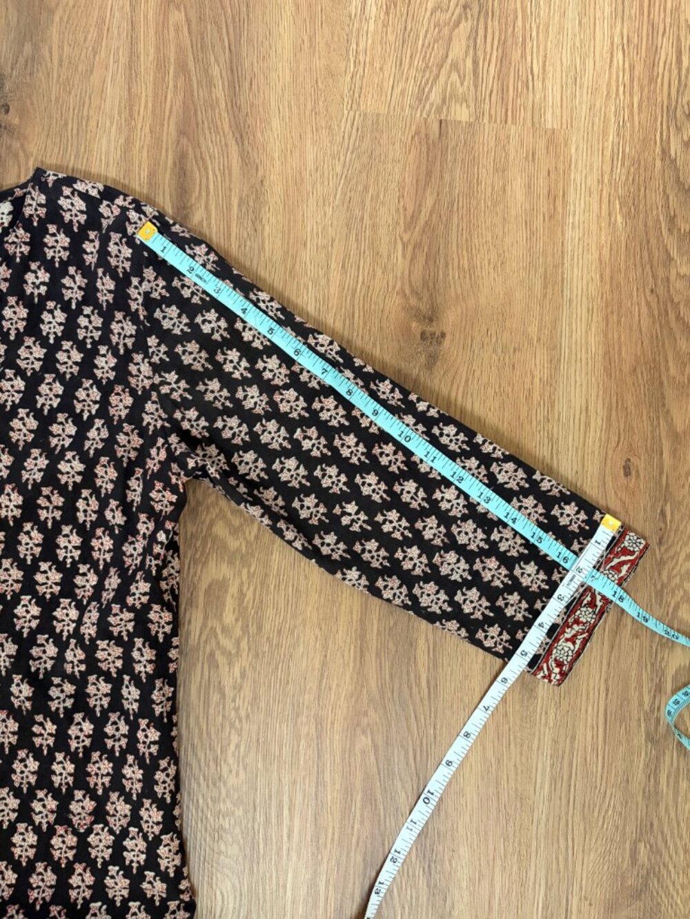 Fabindia Black Printed Cotton Kurti Tunic Top – Women’s Medium – Boho Henley 3/4 - Picture 12 of 13